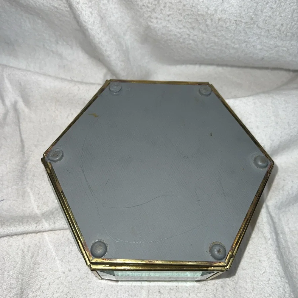 VTG Beveled Glass Mirror Bottom Hinged Display Case Trinket Jewelry Box Curio 7